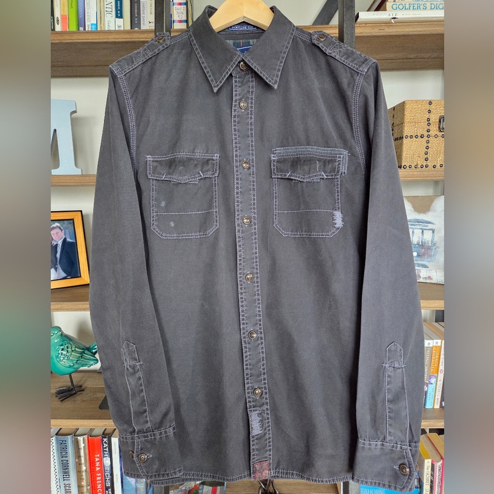 American Eagle Outfitters Dark Gray Utility Shirt, Size Medium